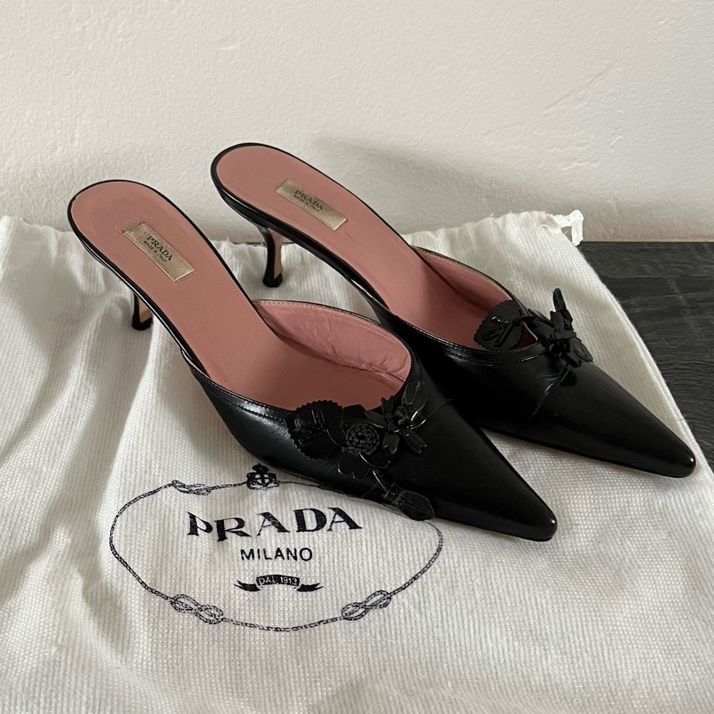 Prada Kitten Heel Mules size 34.5